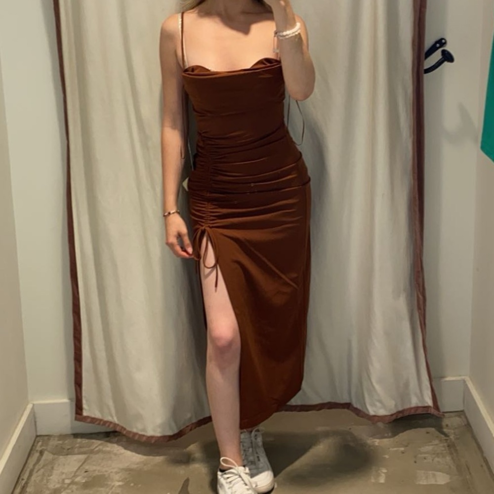 Asymmetrical Dress in Deep Brown